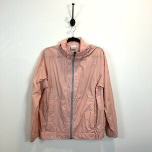 Columbia Jacket Women's L Access Point II Rain Windbreaker Hooded XL3156 Pink